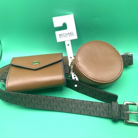 Michael Kors Brown Leather Double-Pouch Belt Bag (556274C) Size L/XL NWT - Picture 1 of 3